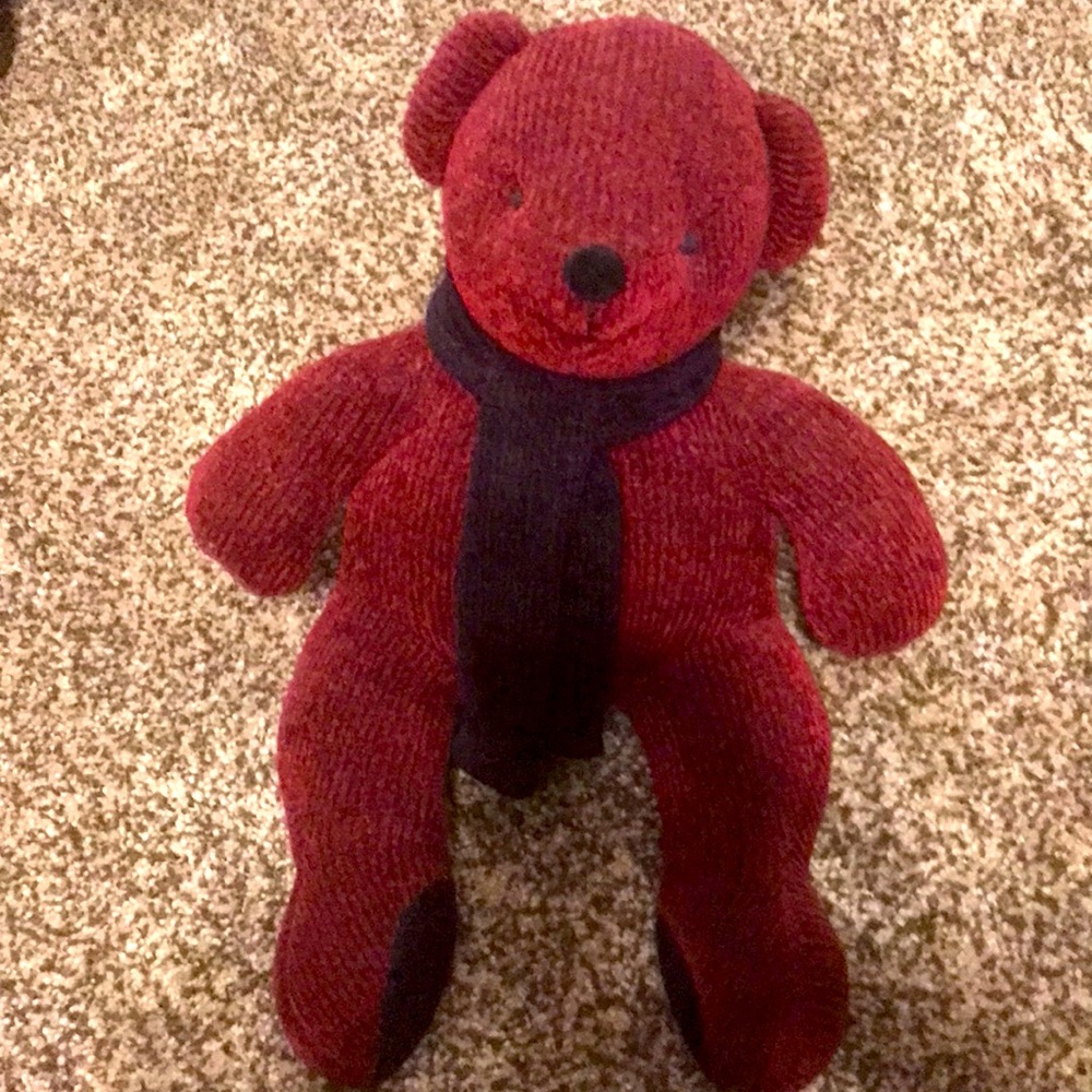 Pottery Barn - Burgundy w/ Navy Scarf - decoration or as a cuddly teddy bear.